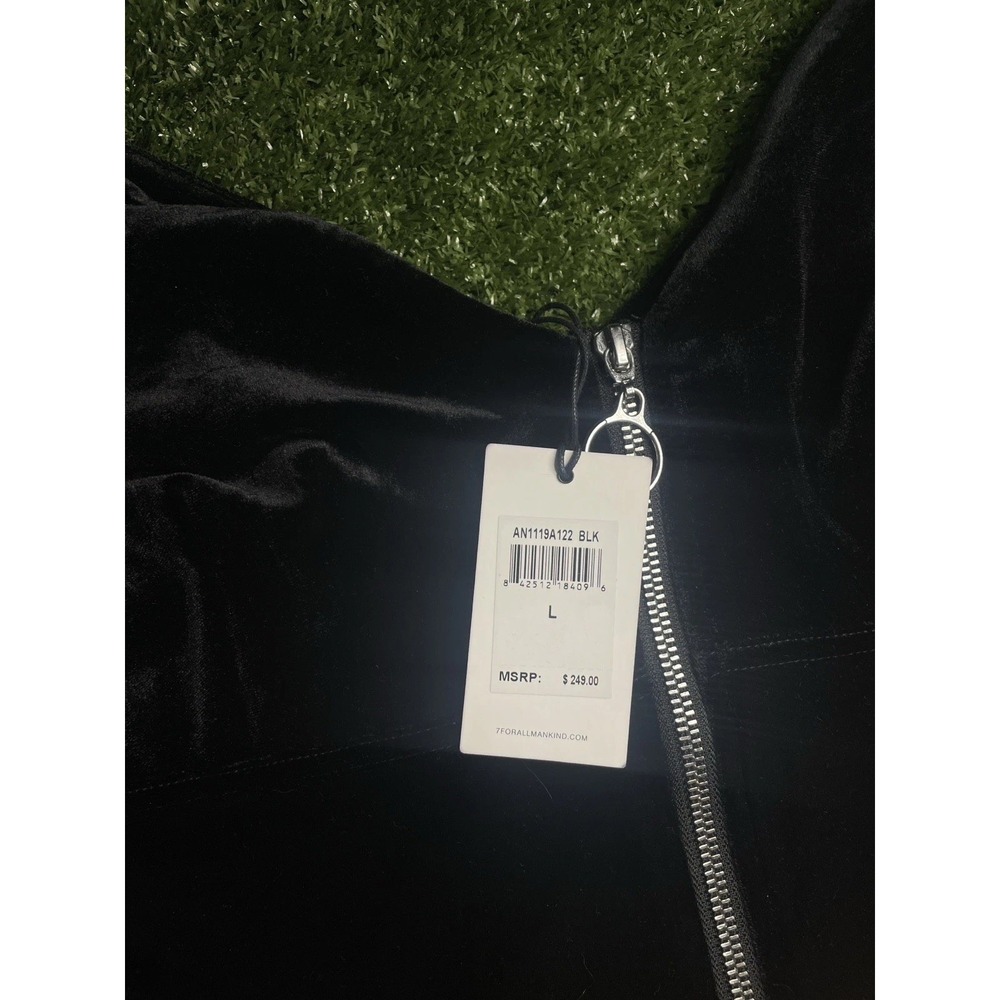 7 For All Mankind Black Velvet Zip Midi Dress NWT Size L Fitted - Picture 5 of 8